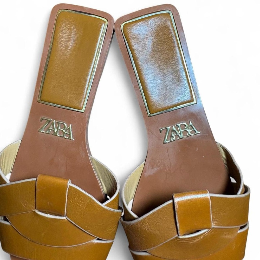Zara Flat Crossed Leather Sandals - Picture 2 of 7